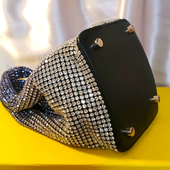 Silver Ombre Luxury Designer Style Rhinestones Top Handle Bag - Picture 4 of 9